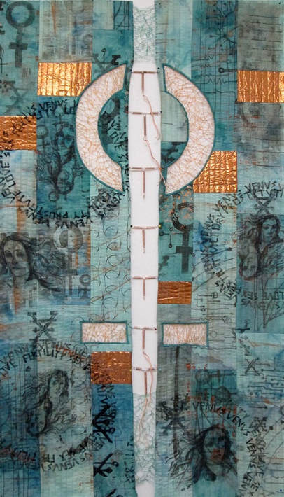 'Goddess or Sex Object?' Art quilt by Claire Passmore
