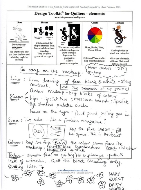 An example of Claire Passmore's art quilt design toolkit in use